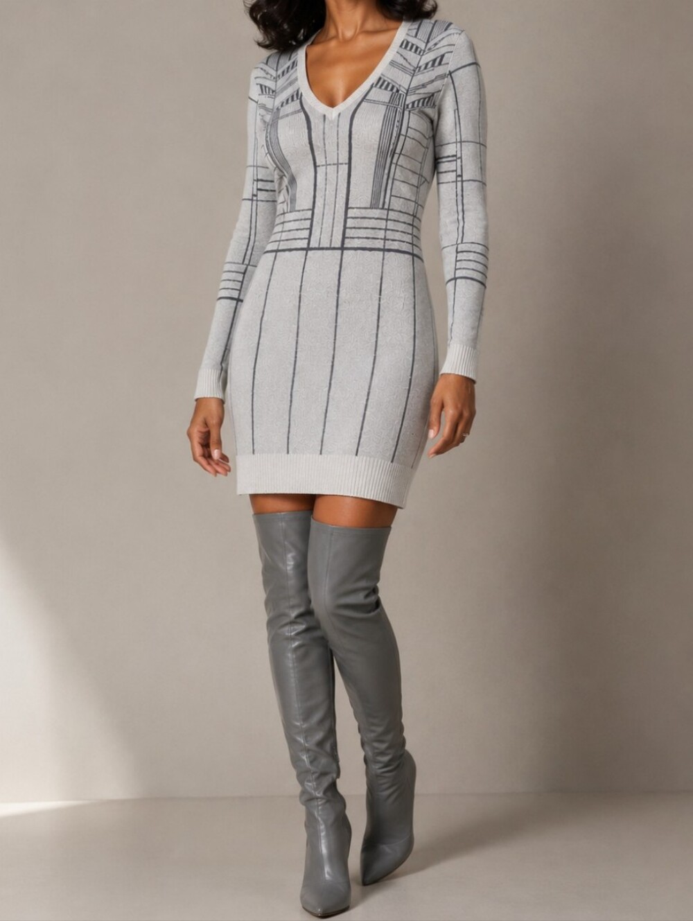 New Billy Reid Wool Stripe Gray Sweater Cashmere Cream Dress Medium L